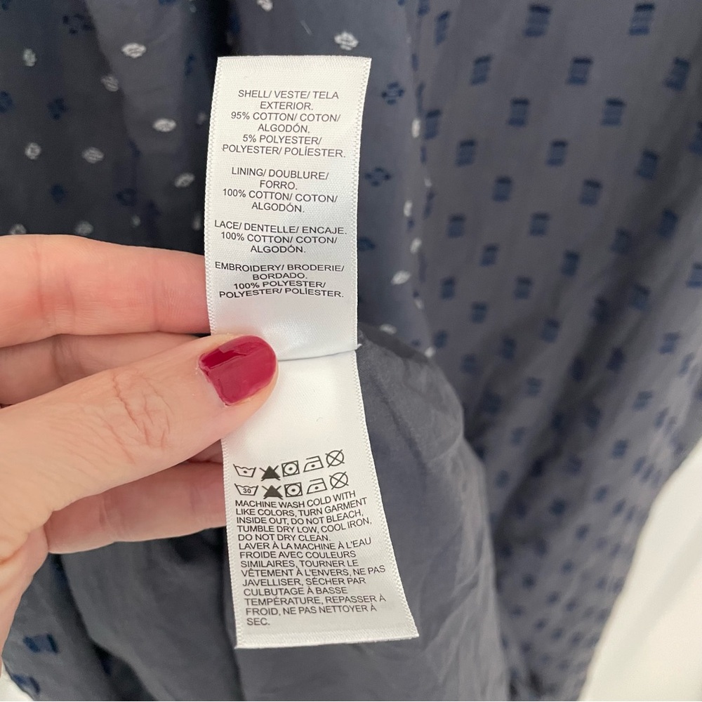 NWT Lucky Brand Textured Patchwork Dress India Ink Blue Embroidered.       20 - Picture 12 of 12